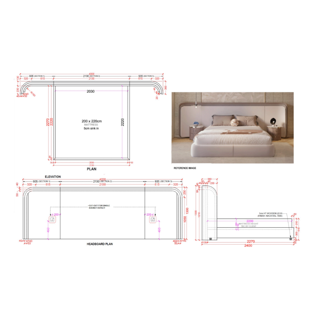 NOVARE BED WITH 3 LAYERS HEADBOARD