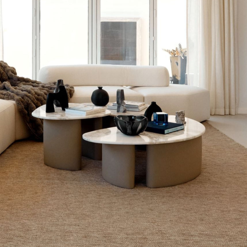 TRIO FLOW TABLES. SET OF 3 MARBLE COFFEE TABLES