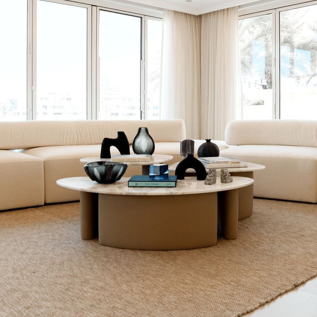 TRIO FLOW TABLES. SET OF 3 MARBLE COFFEE TABLES