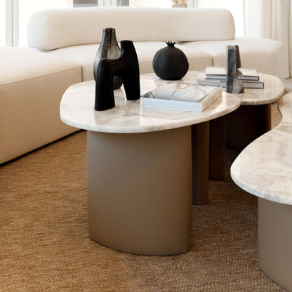 TRIO FLOW TABLES. SET OF 3 MARBLE COFFEE TABLES