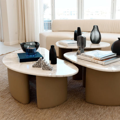 TRIO FLOW TABLES. SET OF 3 MARBLE COFFEE TABLES